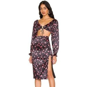 NWT Revolve More to Come Roxy Midi Skirt Set in Black Floral Size M